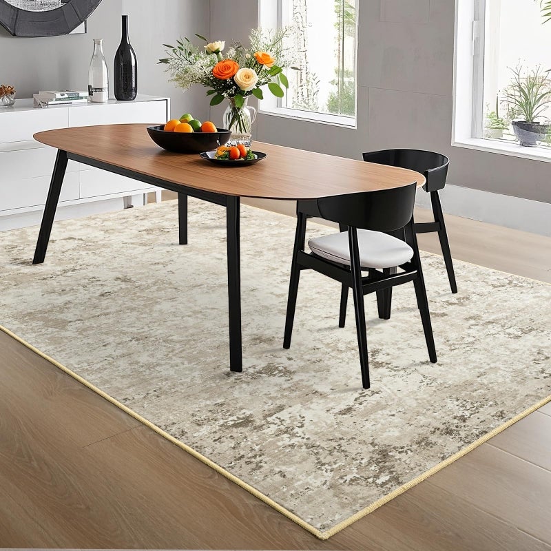 Toneed Abstract Area Rug Modern Washable Rug Soft Non Slip Rug Low Pile for Bedroom Living Room Dining Room Beige 4x6 Feet - Image 3