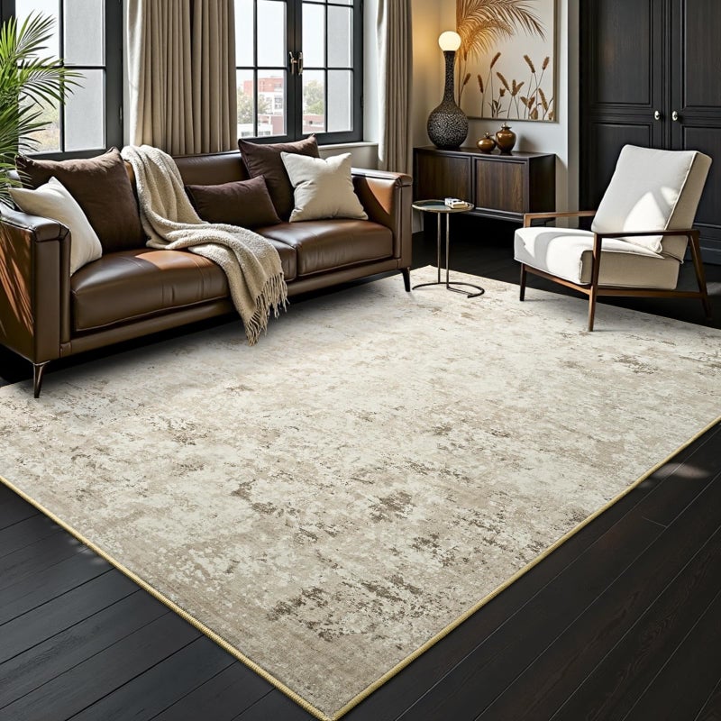 Toneed Abstract Area Rug Modern Washable Rug Soft Non Slip Rug Low Pile for Bedroom Living Room Dining Room Beige 4x6 Feet - Image 1