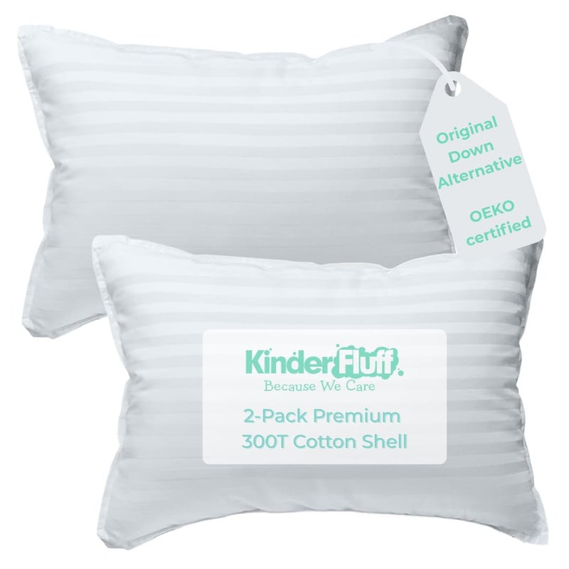 kinder Fluff Toddler Pillow (2-Pack) 10x15inâ€“ The Only 300TC Soft Cotton Pillow with Down Alternative Fill â€“ Hypoallergenic, Machine Washable & Perfect for Kids 2+ Years- White- XS - Image 1