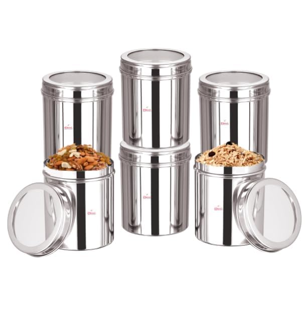 Ebun Heavy Gauge See Through Stainless Steel Containers Stainless Steel Dabba Set for Kitchen Air Tight Steel Containers for Storage Steel Containers for Kitchen 125kg Set of 6 - Image 2