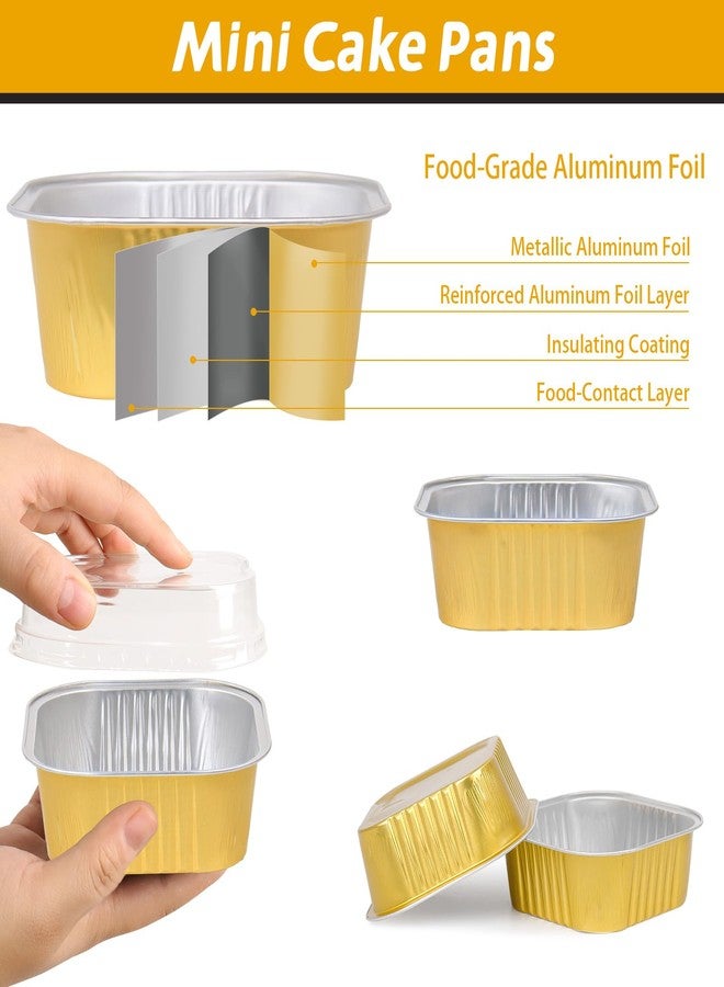 DeziWood 200 Pack 8 oz Gold Mini Aluminum Cake Pans with Lids and Spoons, Disposable Square Baking Cups, Oven Safe Foil Ramekins for Individual Desserts, Cupcakes, Cheesecakes Ramekins Muffin - Image 4
