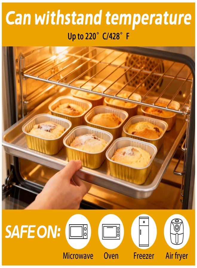 DeziWood 200 Pack 8 oz Gold Mini Aluminum Cake Pans with Lids and Spoons, Disposable Square Baking Cups, Oven Safe Foil Ramekins for Individual Desserts, Cupcakes, Cheesecakes Ramekins Muffin - Image 3