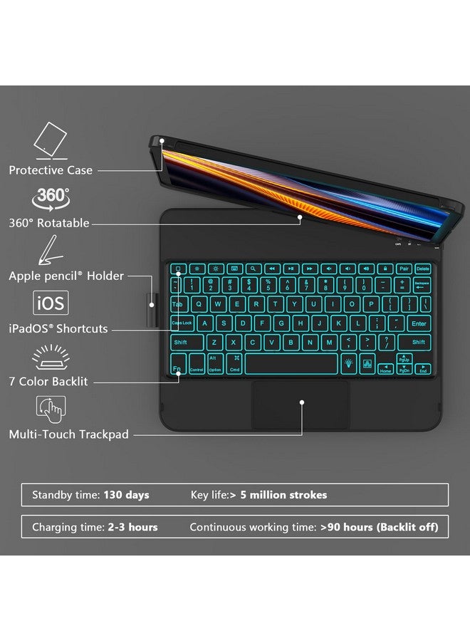 HotLife for iPad 10th & 11th (A16, 2025) Generation Case with Keyboard for iPad 10.9“2022，Touch Keyboard for iPad 10th/11th Generation - 10 Color Backlight, 360° Rotatable Protective Cover with Pencil Holder - Image 2