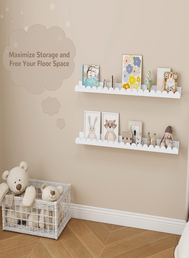 Fun Memories 36 Inch Scalloped Nursery Shelf, White Picture Ledge for Wall, Set of 2, Kids Book Shelves with Floating Design for Kids Rooms, Bedroom - Image 5