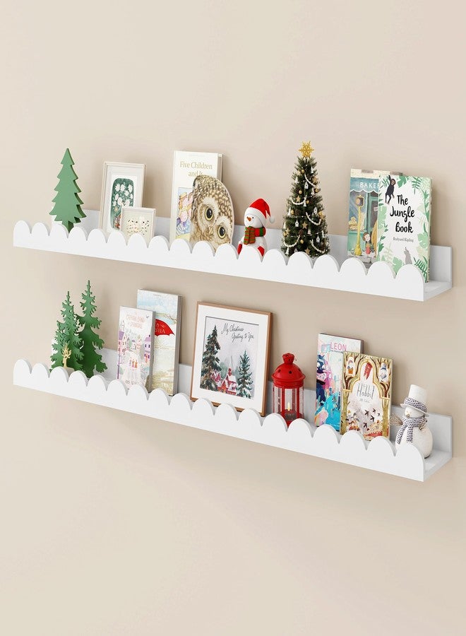 Fun Memories 36 Inch Scalloped Nursery Shelf, White Picture Ledge for Wall, Set of 2, Kids Book Shelves with Floating Design for Kids Rooms, Bedroom - Image 1