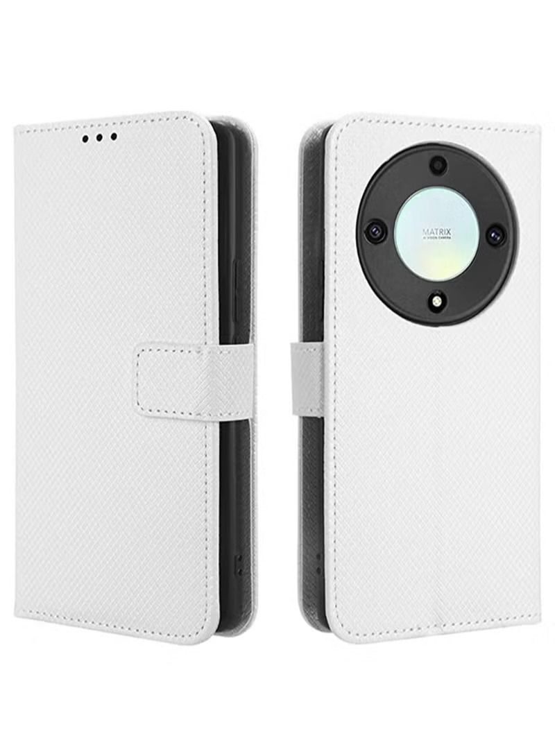 Diamond Pattern Flip Cover Leathe Case Compatible with Huawei Honor X9a X40 Magic5 Lite 5G HonorX9A Lanyard Wallet Clip Simplicity Stand Holder Housing (White,Honor X9a) - Image 1