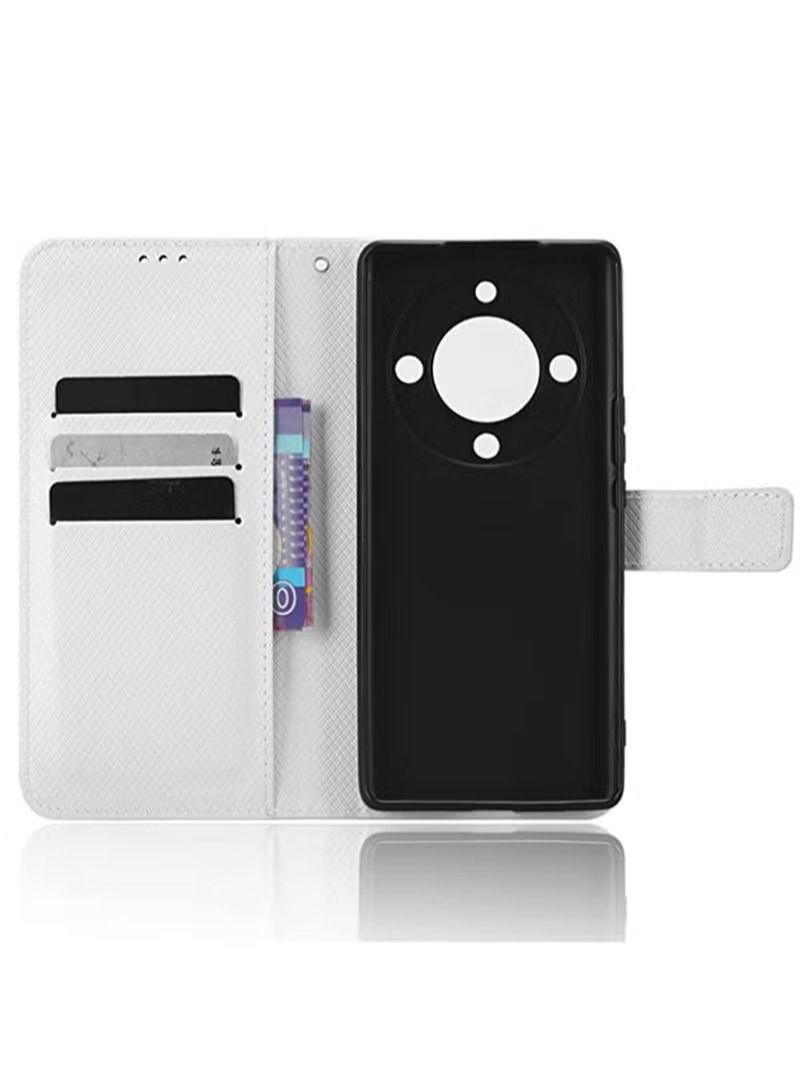 Diamond Pattern Flip Cover Leathe Case Compatible with Huawei Honor X9a X40 Magic5 Lite 5G HonorX9A Lanyard Wallet Clip Simplicity Stand Holder Housing (White,Honor X9a) - Image 5