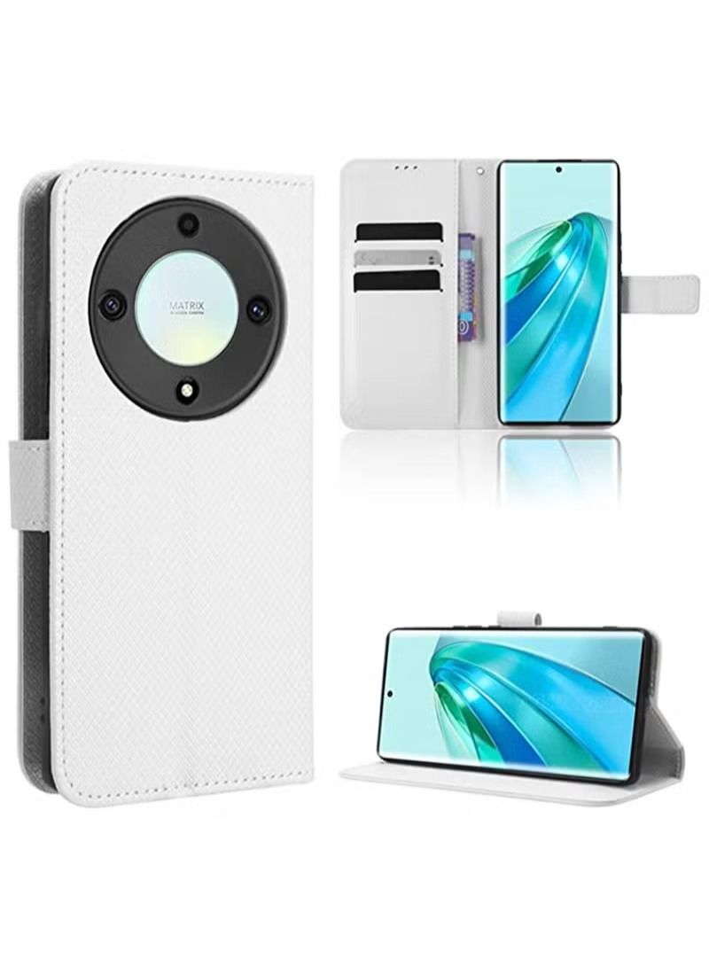 Diamond Pattern Flip Cover Leathe Case Compatible with Huawei Honor X9a X40 Magic5 Lite 5G HonorX9A Lanyard Wallet Clip Simplicity Stand Holder Housing (White,Honor X9a) - Image 2