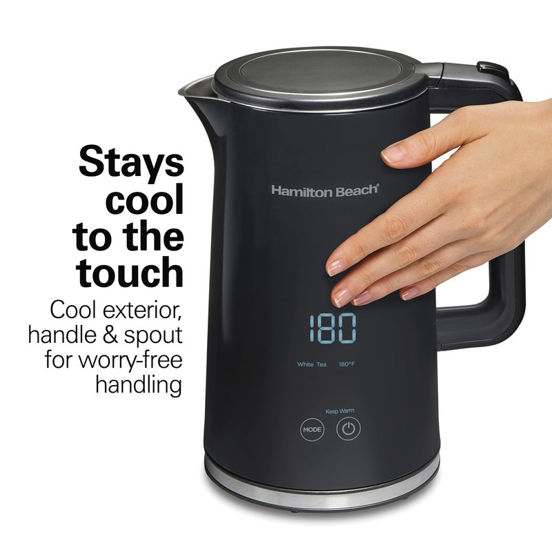 Hamilton Beach Digital Temperature Control Electric Tea Kettle  Hot Water Boiler & Heater 1.7L  5 Preset Modes + Keep Warm  Fast Boil 1500 Watts  BPA Free  Cool-Touch Exterior  Black (41033) - Image 2