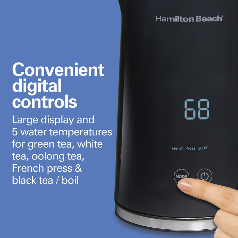 Hamilton Beach Digital Temperature Control Electric Tea Kettle  Hot Water Boiler & Heater 1.7L  5 Preset Modes + Keep Warm  Fast Boil 1500 Watts  BPA Free  Cool-Touch Exterior  Black (41033) - Image 3