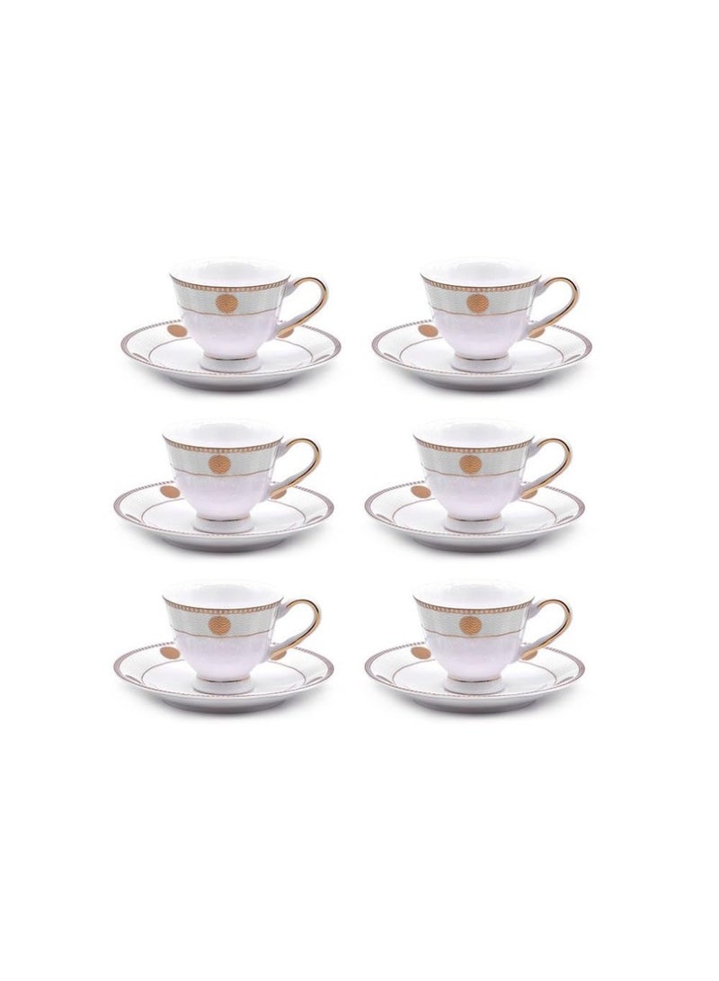 LTR طقم أكواب الشاي والصحون من Auratic Bone China مكون من 12 قطعة أكواب كابتشينو وأكواب قهوة ومجموعة أكواب شاي بيضاء وأكواب قهوة بريطانية وأكواب لاتيه للمطبخ المنزلي  - Image 2