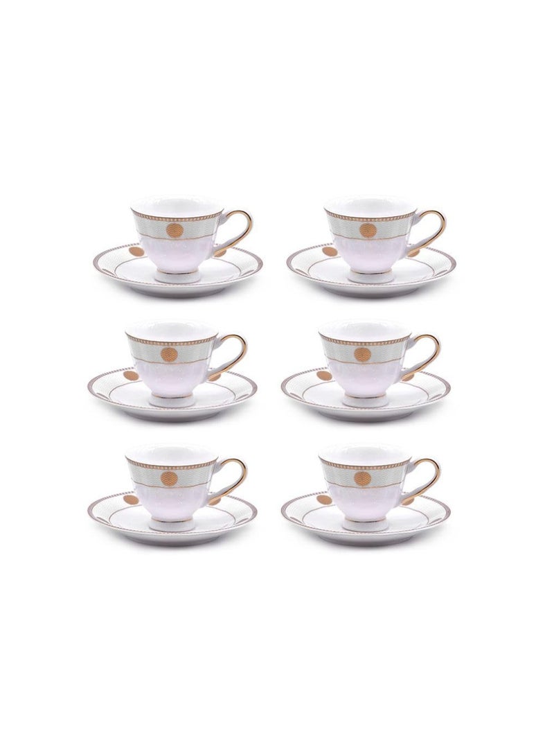 LTR طقم أكواب الشاي والصحون من Auratic Bone China مكون من 12 قطعة أكواب كابتشينو وأكواب قهوة ومجموعة أكواب شاي بيضاء وأكواب قهوة بريطانية وأكواب لاتيه للمطبخ المنزلي  - Image 1
