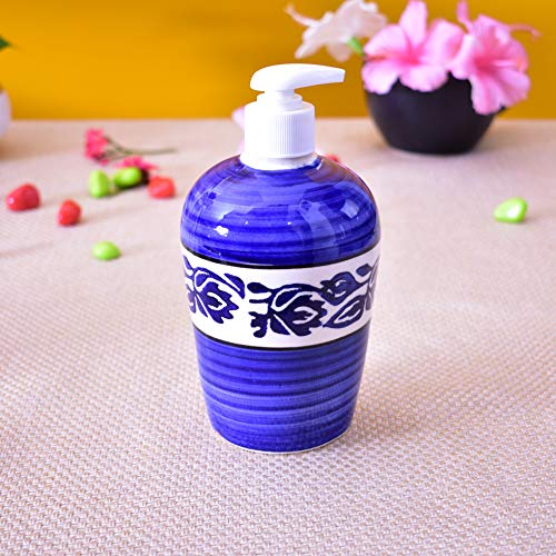KunhaR Ceramic 3-Piece Bathroom Accessory Set, Blue-Flower (Liquid Soap Dispenser 450 ML, Soap Tray and Toothbrush Holder) - Image 4