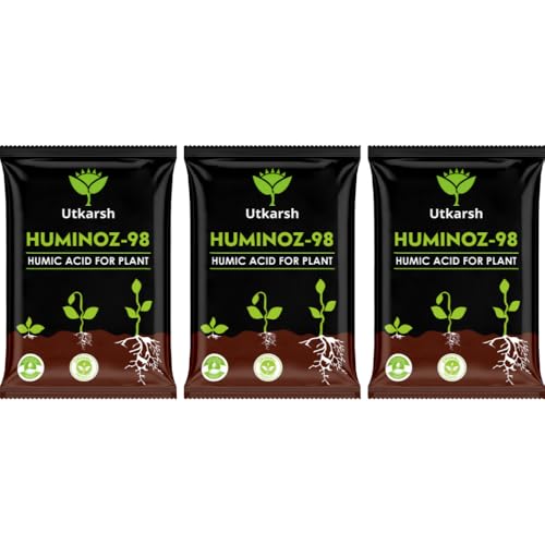 Utkarsh Huminoz-98 Humic Acid (98%) for Plants | Fertilizer for Potted Plants, Home Garden, Growth Enhancer, Soil Conditioner, Improves Root System | (Set of 3 of 900 gm; 2.7 Kg) - Image 1