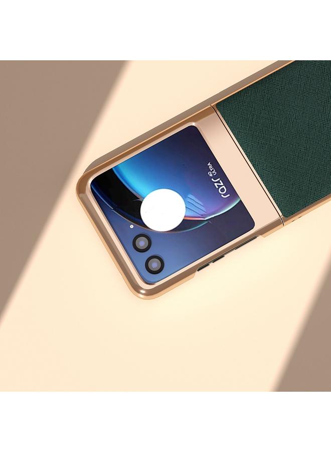 S-TOP Case For Motorola Razr 40 Ultra Nano Electroplating Cross Texture Genuine Leather Phone Case - Image 4