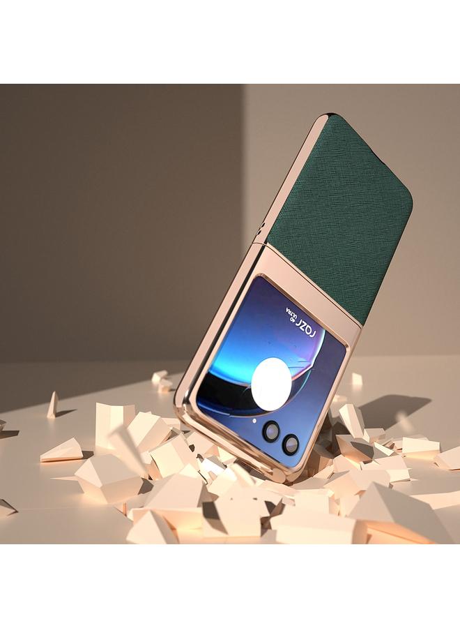 S-TOP Case For Motorola Razr 40 Ultra Nano Electroplating Cross Texture Genuine Leather Phone Case - Image 5