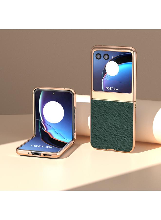 S-TOP Case For Motorola Razr 40 Ultra Nano Electroplating Cross Texture Genuine Leather Phone Case - Image 2