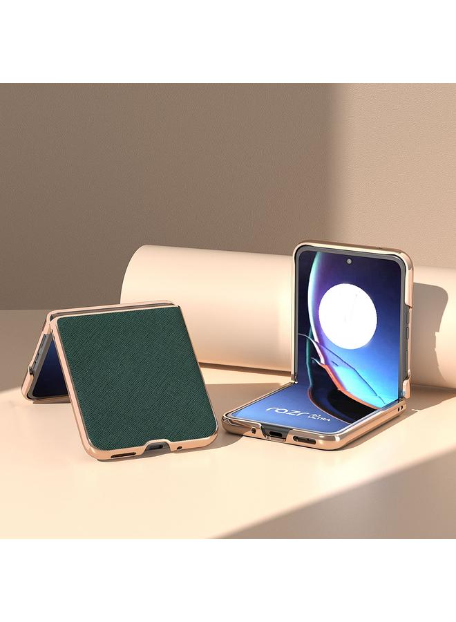 S-TOP Case For Motorola Razr 40 Ultra Nano Electroplating Cross Texture Genuine Leather Phone Case - Image 3