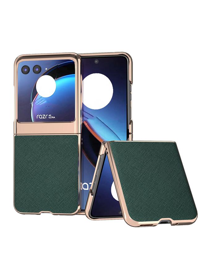 S-TOP Case For Motorola Razr 40 Ultra Nano Electroplating Cross Texture Genuine Leather Phone Case - Image 1