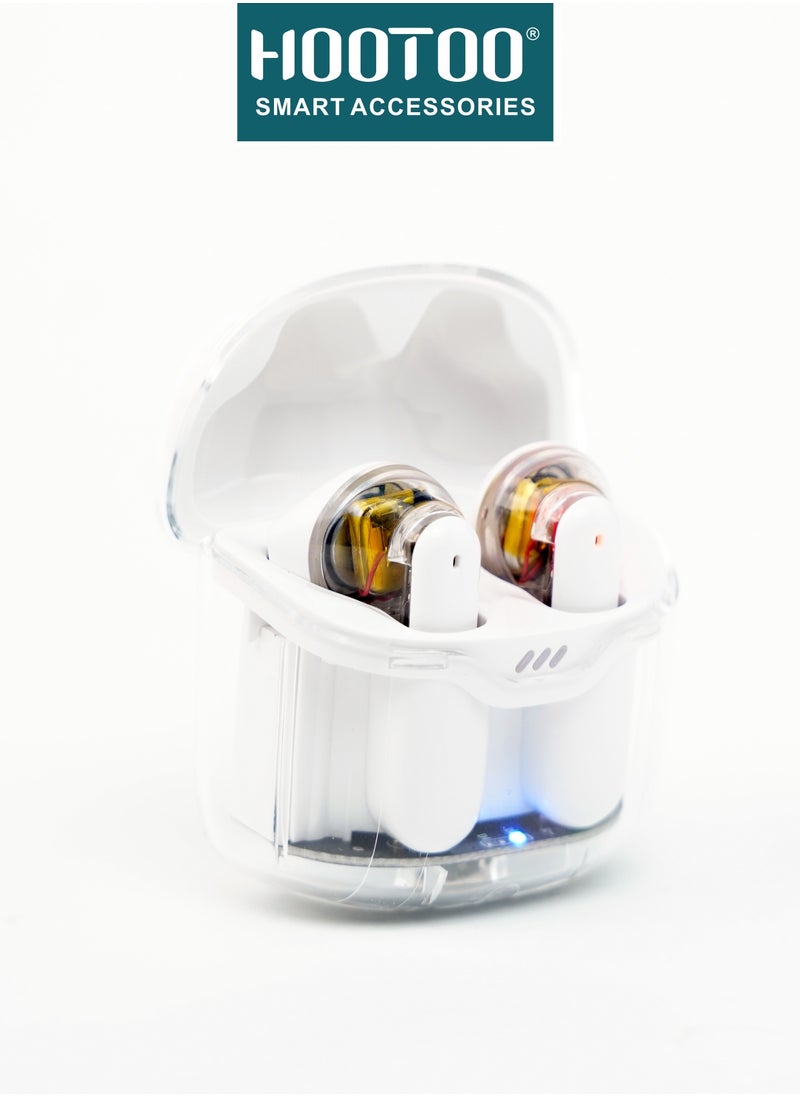 HooToo - Hootoo HT-EP62 TWS earphones with Hifi sound, Deep bass, Clear Microphone, and 25H of working. Clear White - Image 1