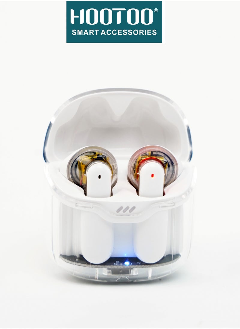 HooToo - Hootoo HT-EP62 TWS earphones with Hifi sound, Deep bass, Clear Microphone, and 25H of working. Clear White - Image 1