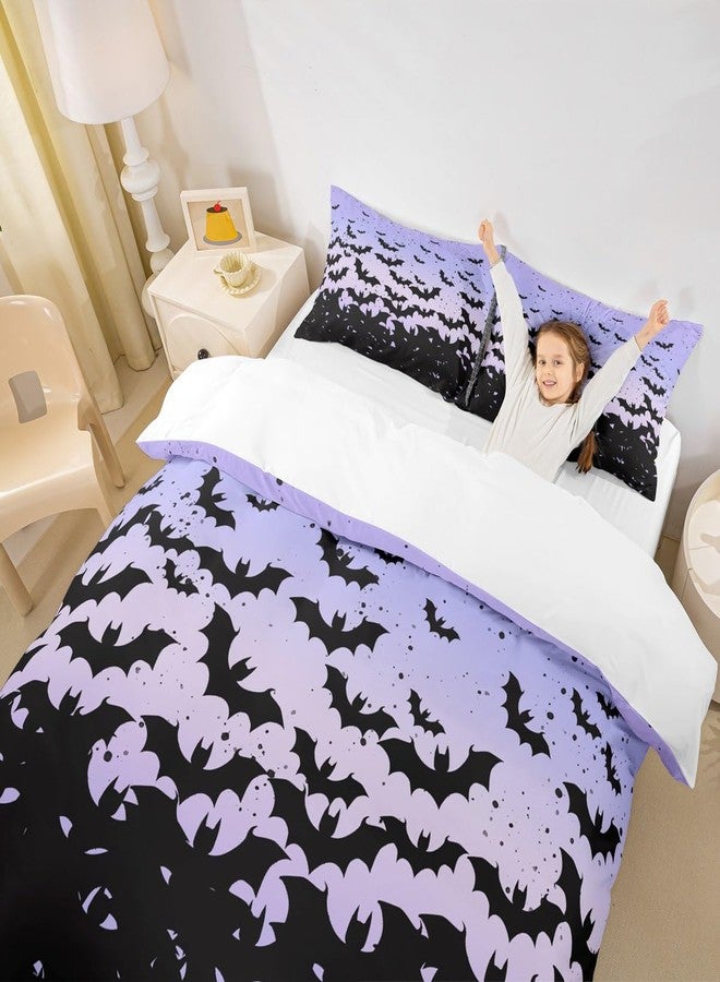 Homewish Happy Halloween Kids Duvet Cover Set King Size,Black Bats Gothic Chic Bedding Set,Boys Girls Adults Room Decor,Blue Purple Ombre Romantic Comforter Cover,Simple Style Quilt Cover,2 Pillowcases - Image 3