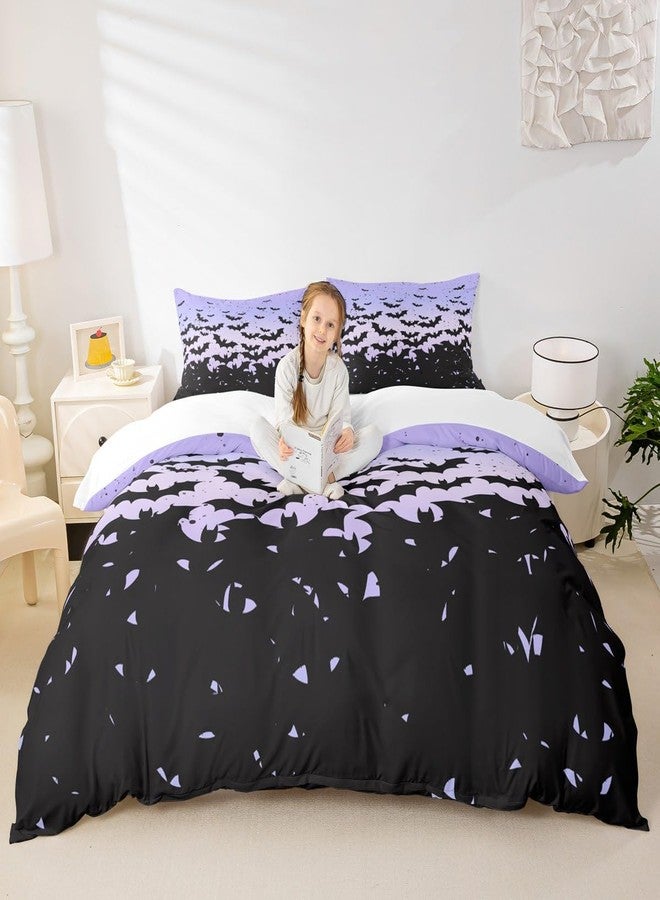 Homewish Happy Halloween Kids Duvet Cover Set King Size,Black Bats Gothic Chic Bedding Set,Boys Girls Adults Room Decor,Blue Purple Ombre Romantic Comforter Cover,Simple Style Quilt Cover,2 Pillowcases - Image 1