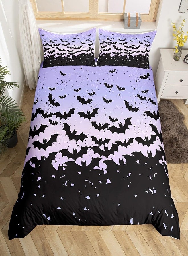 Homewish Happy Halloween Kids Duvet Cover Set King Size,Black Bats Gothic Chic Bedding Set,Boys Girls Adults Room Decor,Blue Purple Ombre Romantic Comforter Cover,Simple Style Quilt Cover,2 Pillowcases - Image 4