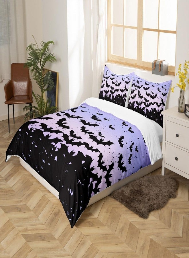 Homewish Happy Halloween Kids Duvet Cover Set King Size,Black Bats Gothic Chic Bedding Set,Boys Girls Adults Room Decor,Blue Purple Ombre Romantic Comforter Cover,Simple Style Quilt Cover,2 Pillowcases - Image 5