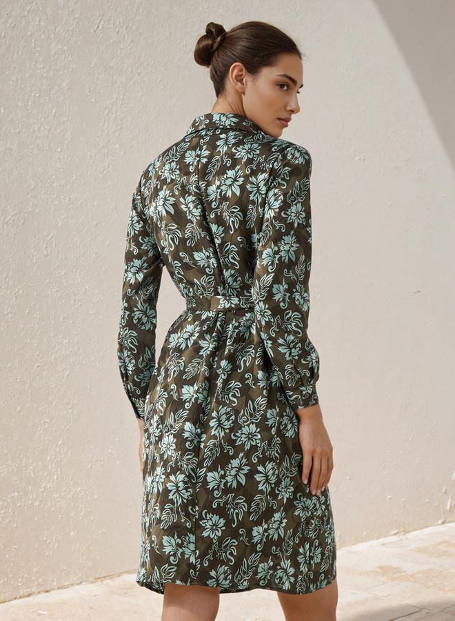Splash FAV Knee Length Shirt Belted Dress with Floral Print - Image 4