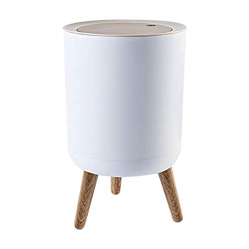 Primo Supply Nordic Style Trash Can (1-Pack) - Push Top Trash Can with Lid - 14.3" x 8.7" White Top Spring Waste Basket - Scandinavian Modern Garbage Can - Round Trash Bin w/ Legs - Kitchen/Bathroom Trash Can I 1.8 Gallon - 7L - Image 1