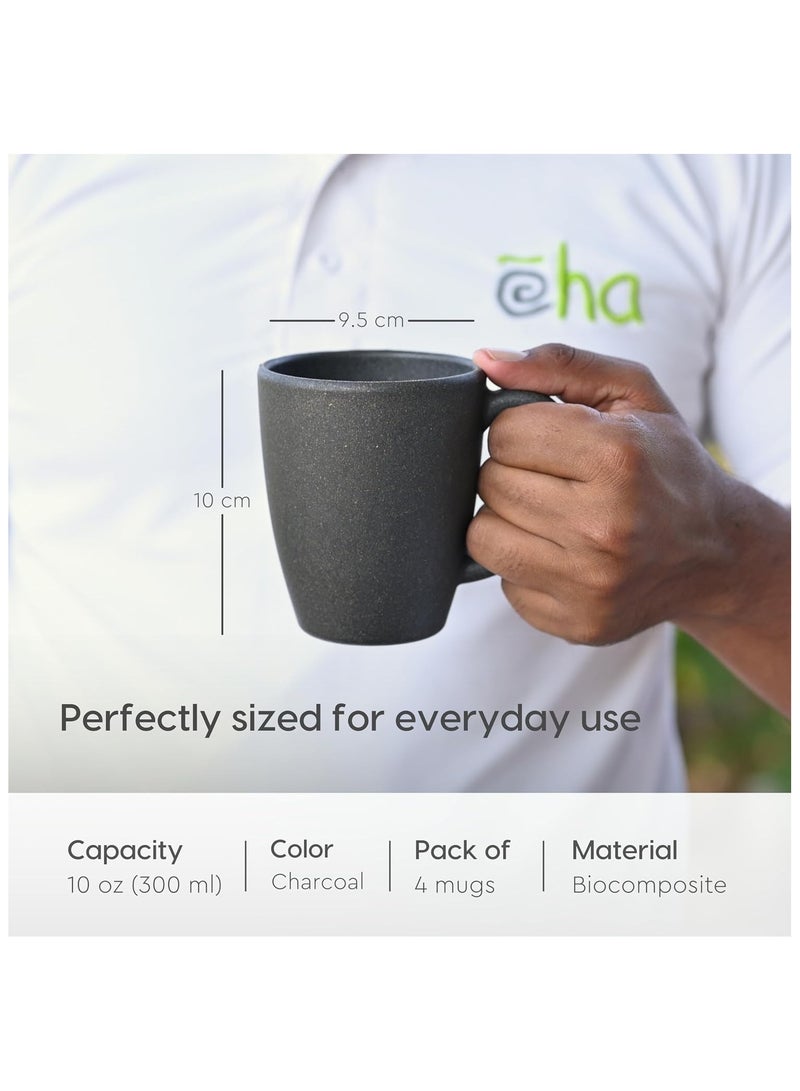 FRENVI Earth-Friendly Classic Coffee Mug 300 ml | Made with Rice Husk & Bamboo Fibers | Microwave Safe | Set of 4|Charcoal Black - Image 2