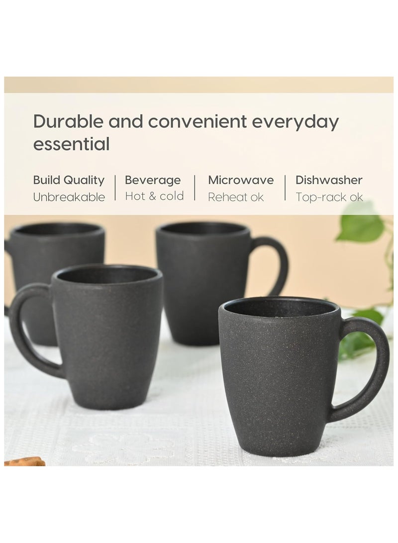 FRENVI Earth-Friendly Classic Coffee Mug 300 ml | Made with Rice Husk & Bamboo Fibers | Microwave Safe | Set of 4|Charcoal Black - Image 4