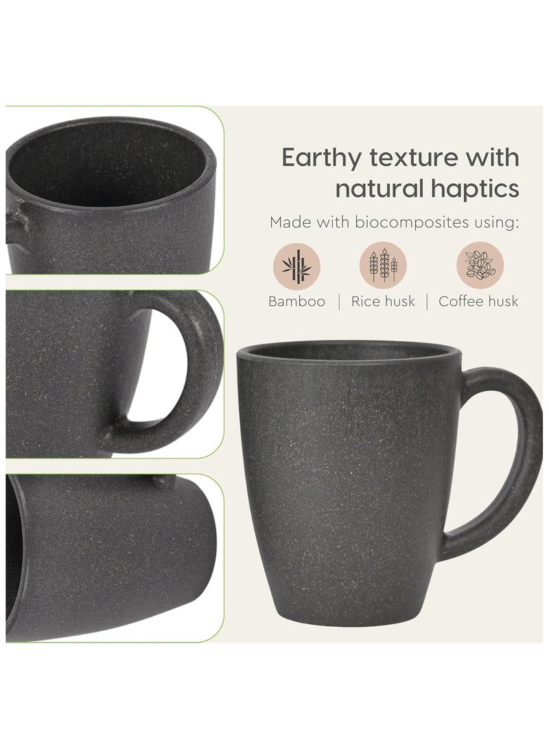 FRENVI Earth-Friendly Classic Coffee Mug 300 ml | Made with Rice Husk & Bamboo Fibers | Microwave Safe | Set of 4|Charcoal Black - Image 5