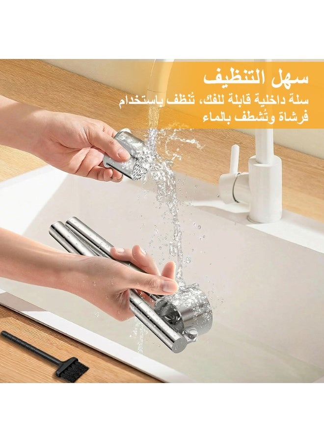 فلوكسهوم عصّارة ثوم / كسارة ثوم مصنوعة من الفولاذ المقاوم للصدأ 304، طقم عصر ثوم للمطبخ مع فرشاة تنظيف ومقشّر، سهلة التنظيف وسهلة الضغط، مقاومة للصدأ - Image 4