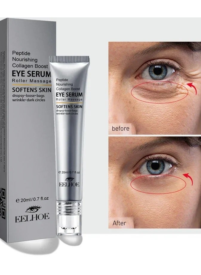 EELHOE كريم عين أكياس الببتيد مع حمض الهيالورونيك لإزالة الدوائر الداكنة والتجاعيد مع جهاز تدليك رولر للعناية بالبشرة والجمال - Image 1