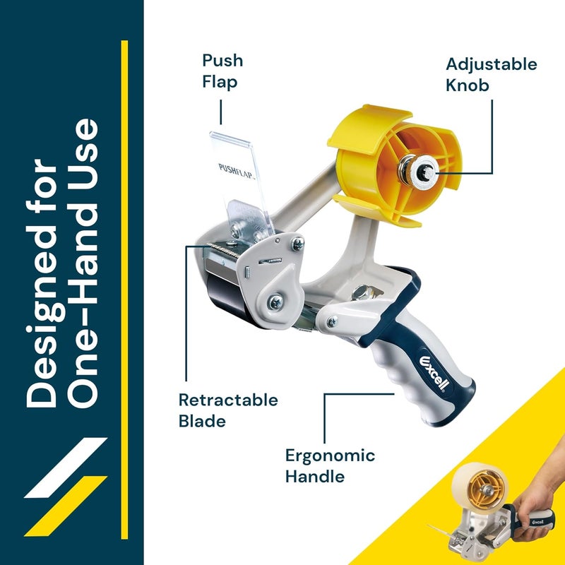 excell Anti-Backflow Metal Packaging Tape Dispenser (2" Wide) with 2 Roll Tapes: Ideal for Packaging, Transportation, Moving, and Box Sealing. Includes Tape Gun and Two Tapes - Image 3