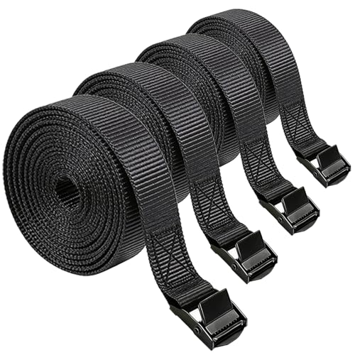 Clay&Fire Lashing Straps with Buckles 4Pack 1 Inch 5 Feet Cargo TieDown Strap Adjustable Cam Buckle Straps for Storage Luggage TrucksTrailerMotorcycle 4 Pack Black15 - Image 1