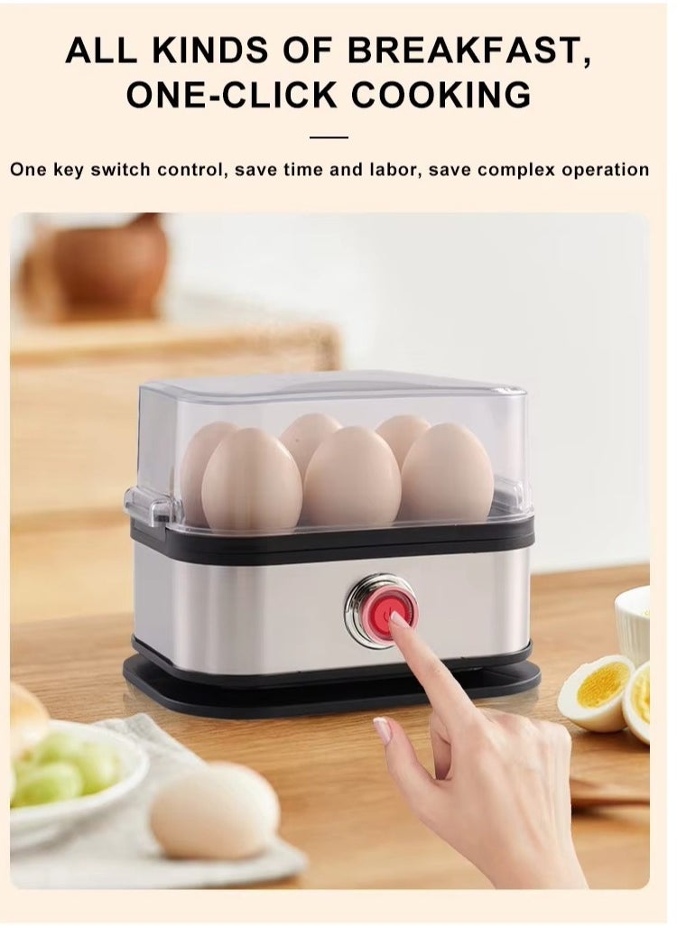 200 watt egg boiler - can hold 6 eggs, manually powered off, equipped with tray, measuring cup, and lid