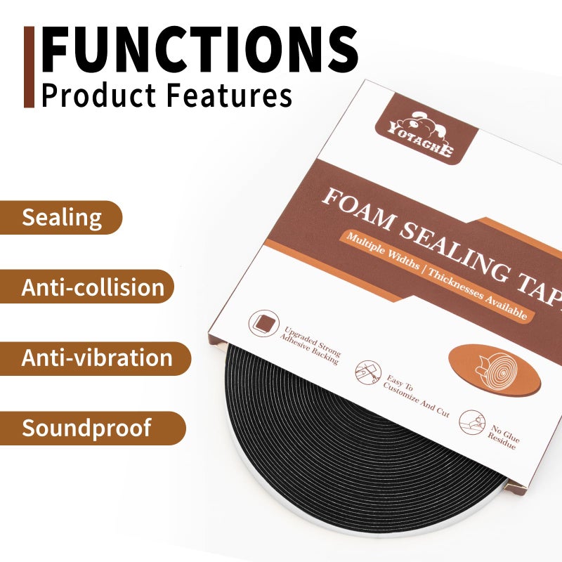 Yotache High Density Foam Tape Neoprene Weather Stripping 1/2" x1/16 for Door Insulation, Soundproofing, Rattle, Total 33 Feet Long - Image 5