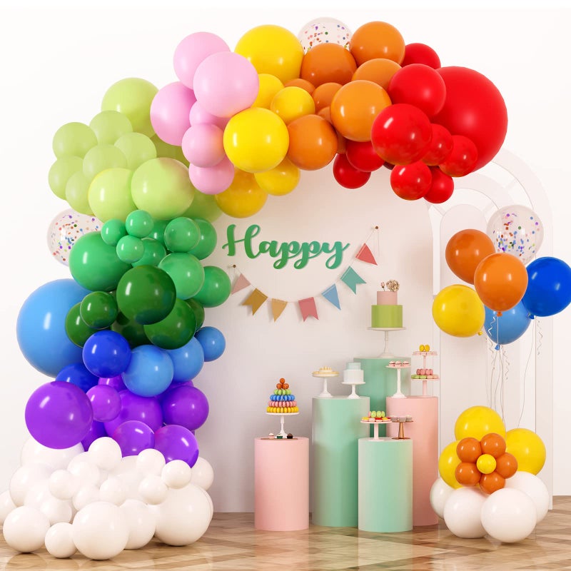 RUBFAC Rainbow Balloons Garland Arch Kit, 129pcs 12 Assorted Color Balloons Colorful Party Balloons for Birthday Party Baby Shower Decoration - Image 1