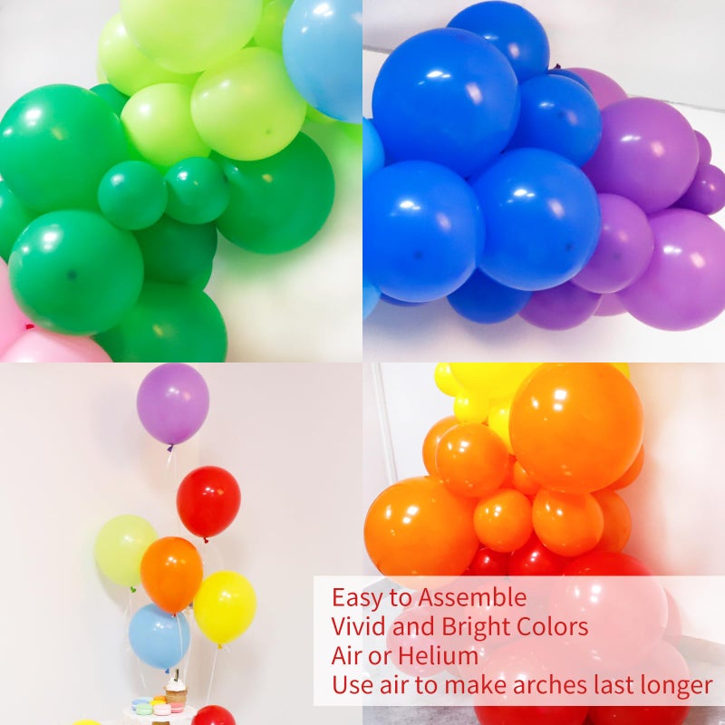 RUBFAC Rainbow Balloons Garland Arch Kit, 129pcs 12 Assorted Color Balloons Colorful Party Balloons for Birthday Party Baby Shower Decoration - Image 5