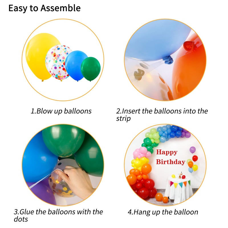 RUBFAC Rainbow Balloons Garland Arch Kit, 129pcs 12 Assorted Color Balloons Colorful Party Balloons for Birthday Party Baby Shower Decoration - Image 4