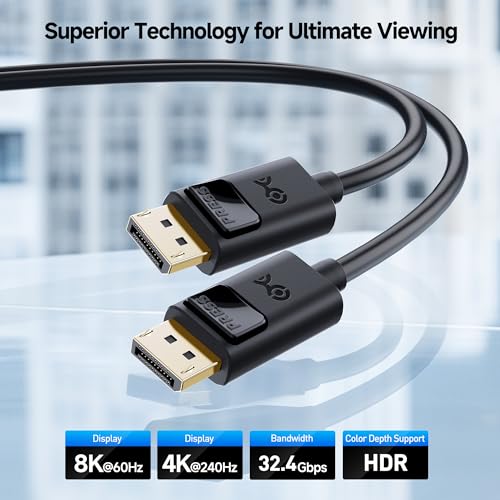 Cable Matters 32.4Gbps Long DisplayPort 1.4 Cable - 16ft, Support 8K 60Hz, 4K 240Hz DisplayPort Cable 1.4 with FreeSync, G-SYNC and HDR for Gaming Monitor, PC, RTX 4080/4090, RX 6800/6900 - Image 2