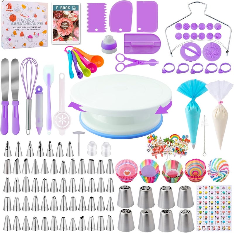 Nifogo Cake Decorating Supplies Kit Tools 356pcs, Baking Accessories with Cake Turntable, Pastry Piping Bag, Piping Icing Tips for Beginners - Image 1