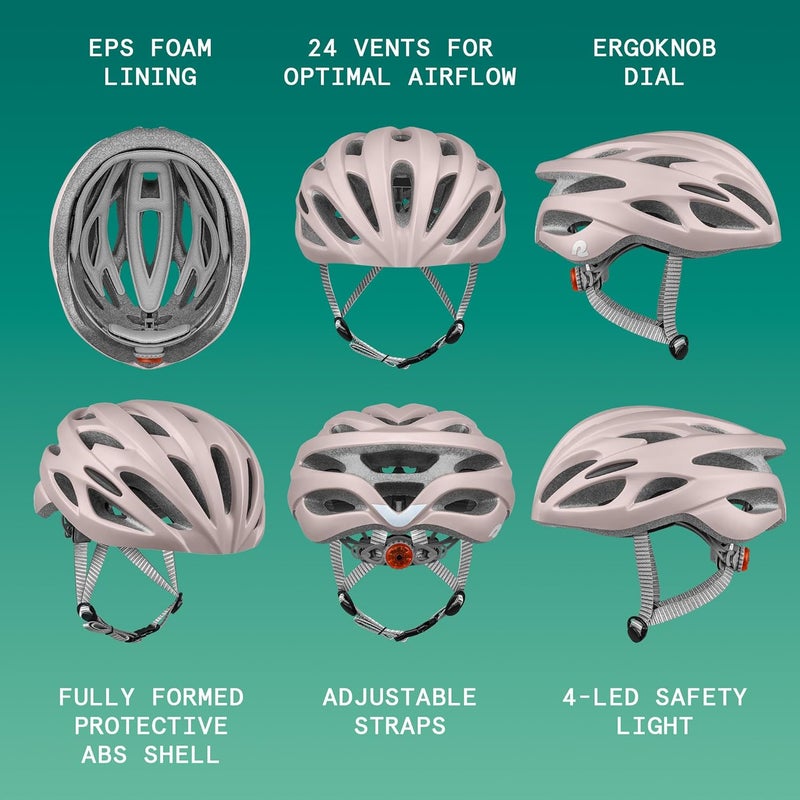 Retrospec Silas Road Bike Helmet with 24 Air Vents & Built-in LED Safety Light - Adjustable Adult Cycling Protection 54-61cm - Padded & Lightweight Design - Image 2