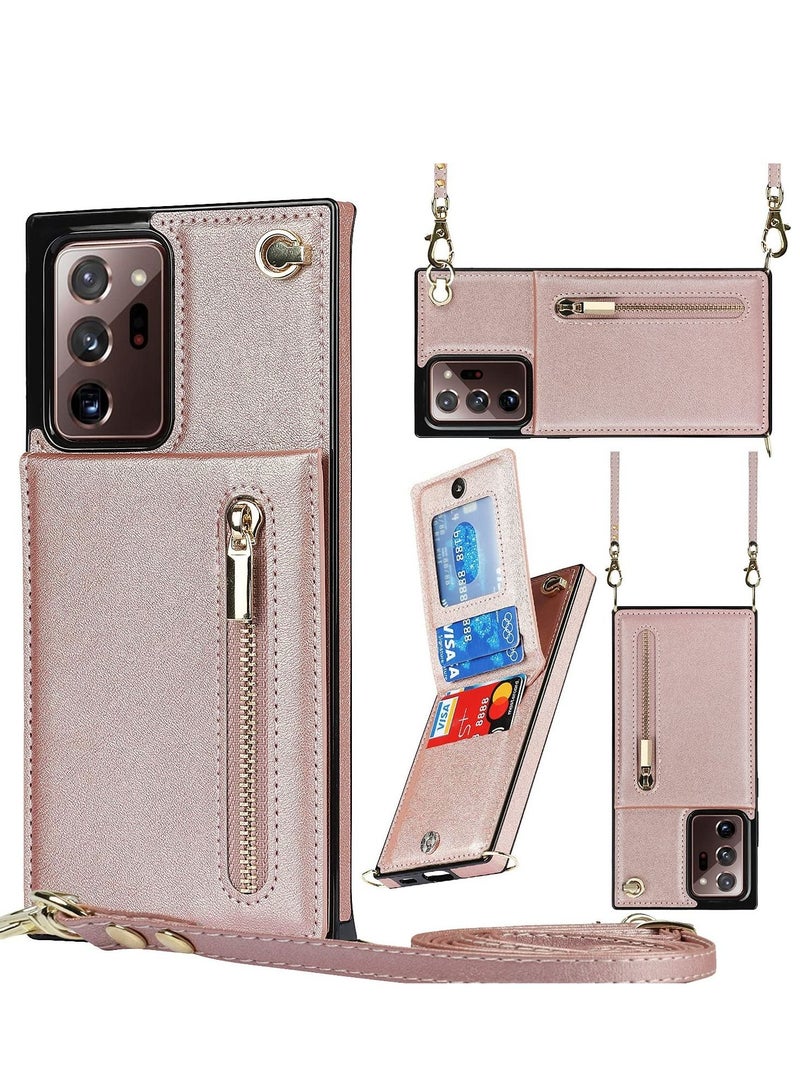 SYOSI Phone Case For Samsung Galaxy Note 20 Ultra 6.9 Inch Shockproof Protective Zipper Pocket Purse Handbag Shoulder Strap Stylish Cover(Rose Gold)  - Image 1