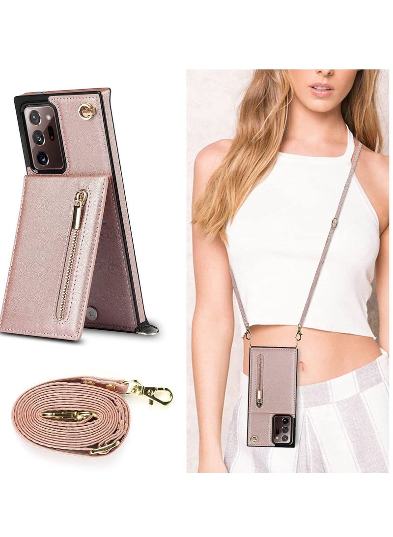 SYOSI Phone Case For Samsung Galaxy Note 20 Ultra 6.9 Inch Shockproof Protective Zipper Pocket Purse Handbag Shoulder Strap Stylish Cover(Rose Gold)  - Image 2