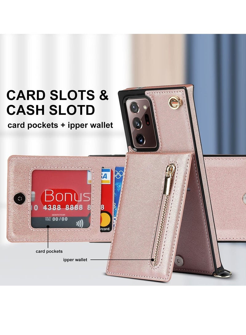 SYOSI Phone Case For Samsung Galaxy Note 20 Ultra 6.9 Inch Shockproof Protective Zipper Pocket Purse Handbag Shoulder Strap Stylish Cover(Rose Gold)  - Image 4