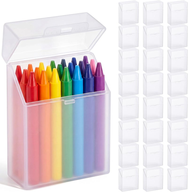 Clabby 24 Pcs Plastic Clear Crayon Box Clear Bulk Holds 24 Crayons Boxes Wth Hinged Lid and Snap Closure for Pens School Office Supplies Organization - Image 1